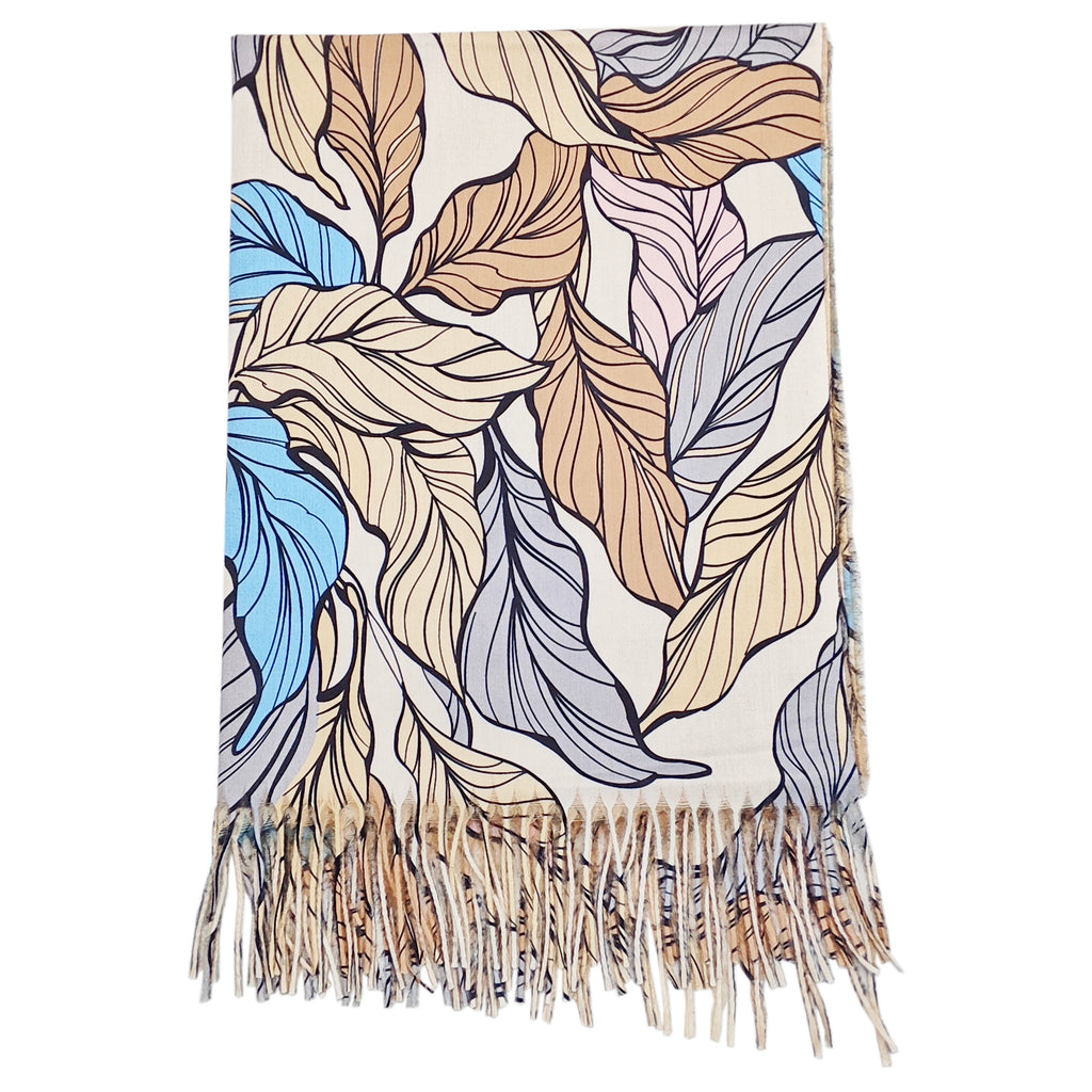 Leaf Print Scarf - Beige