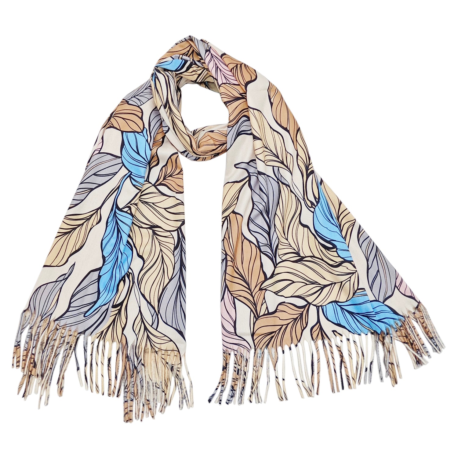 Leaf Print Scarf - Beige