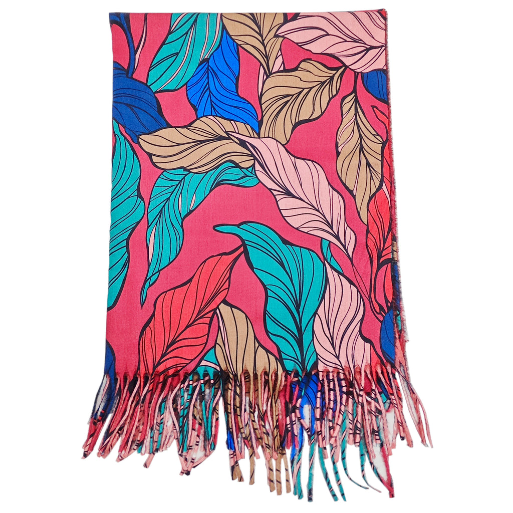 Leaf Print Scarf - Red