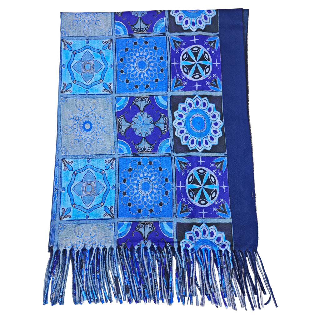 Tiled Print Scarf - Blue