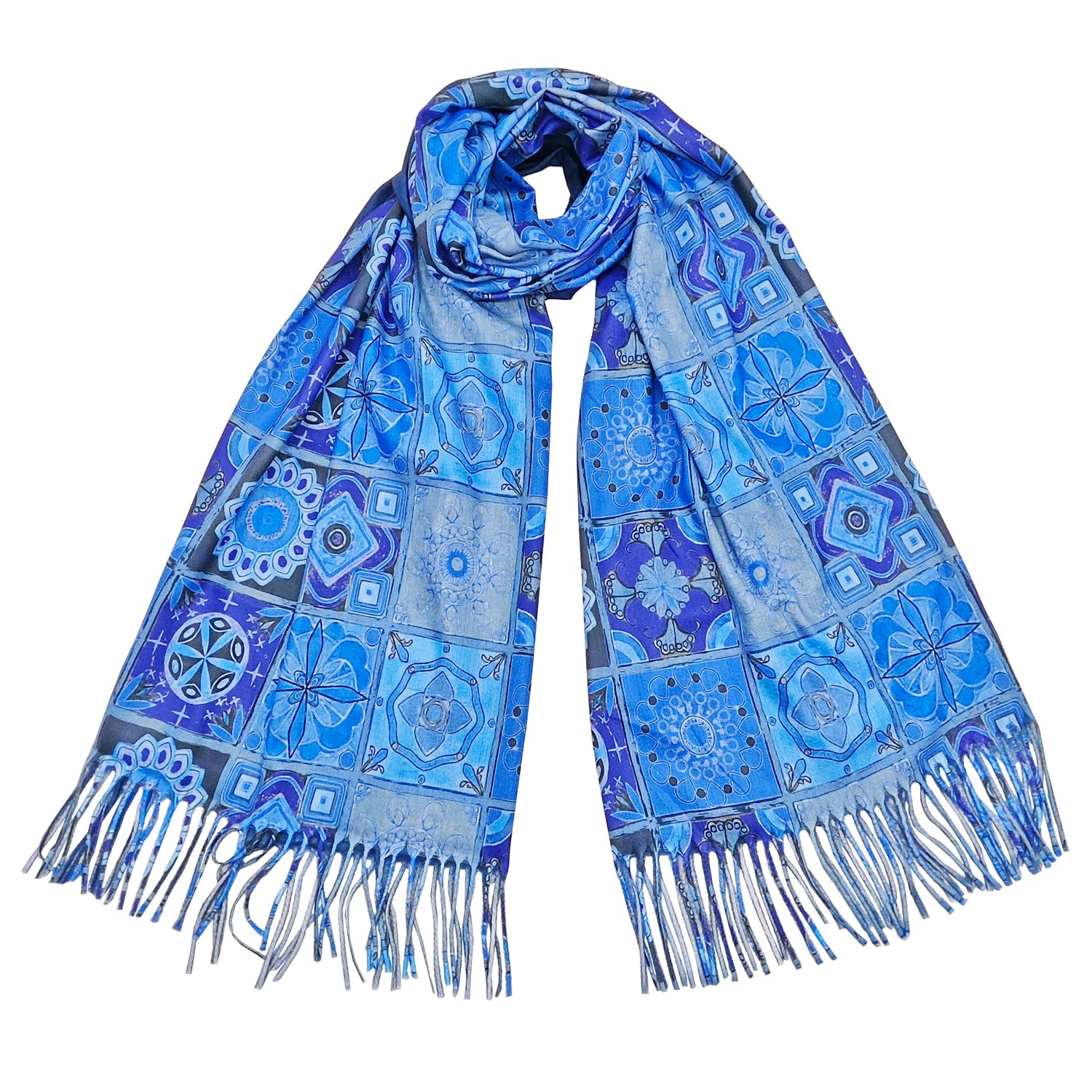 Tiled Print Scarf - Blue