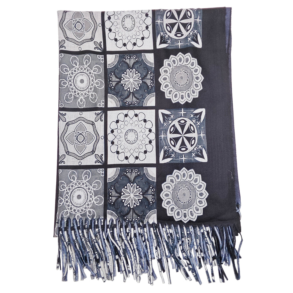 Tiled Print Scarf - Black