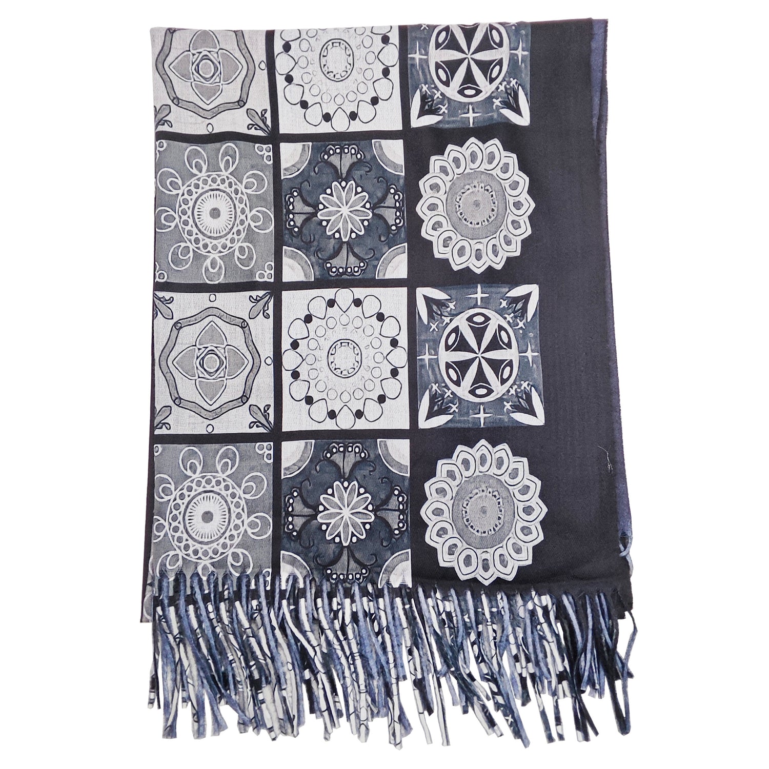 Tiled Print Scarf - Black