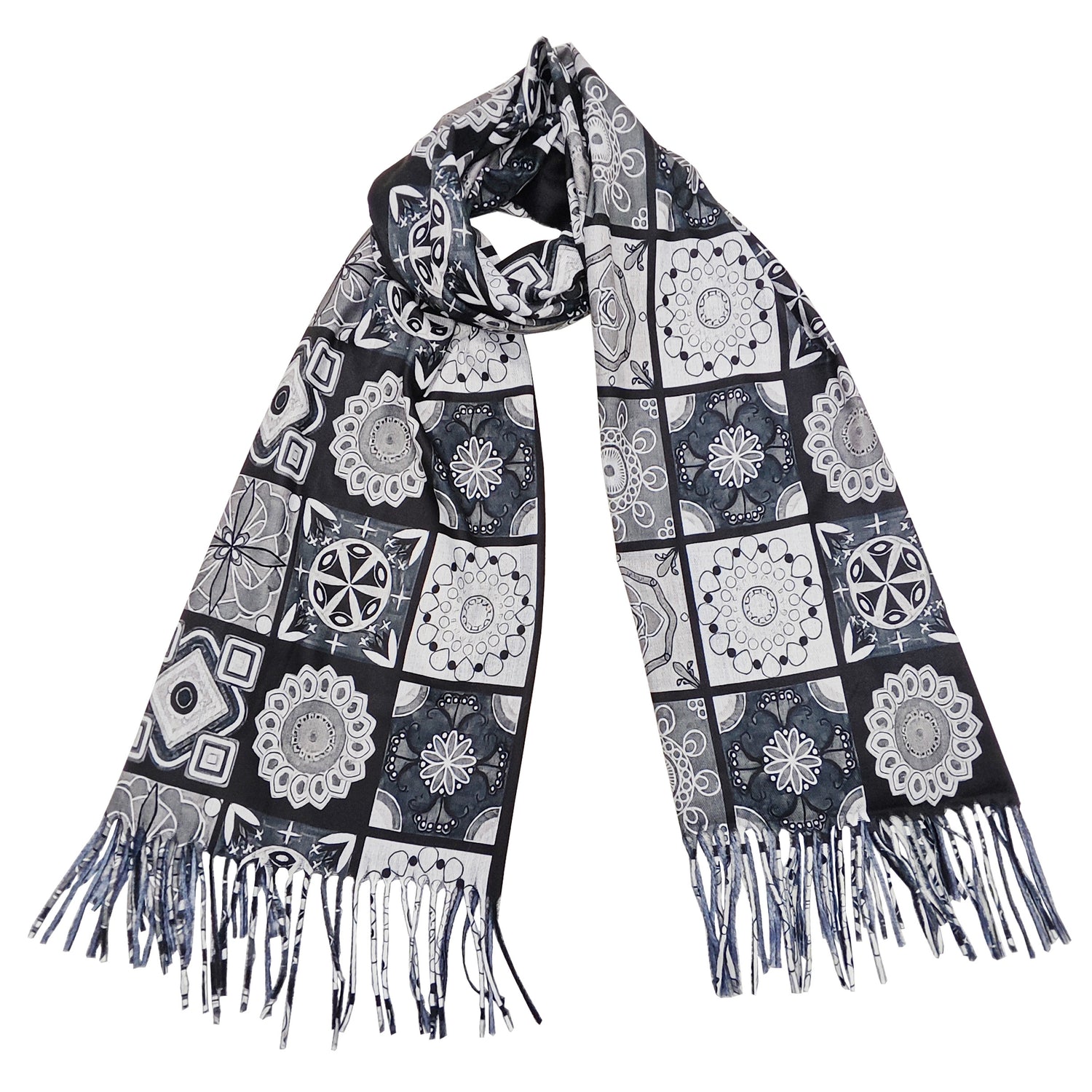 Tiled Print Scarf - Black