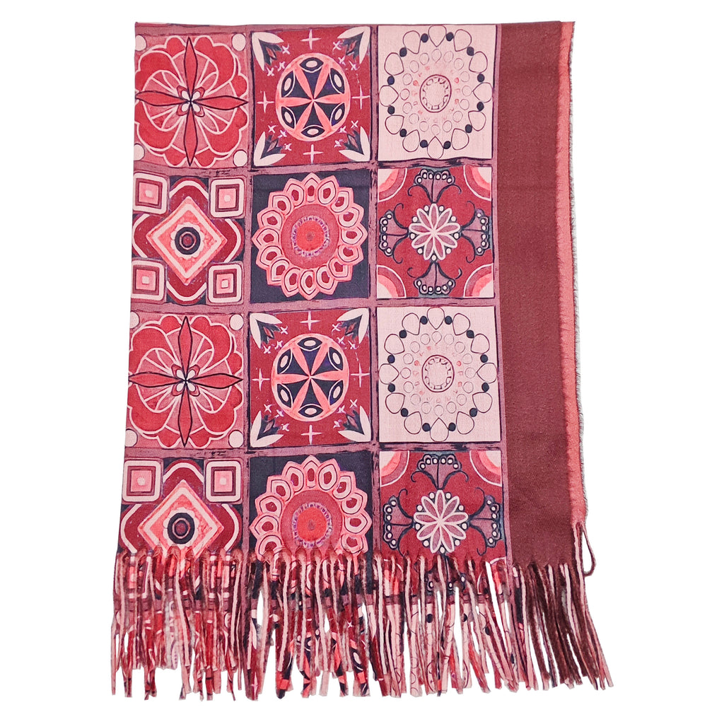 Tiled Print Scarf - Red