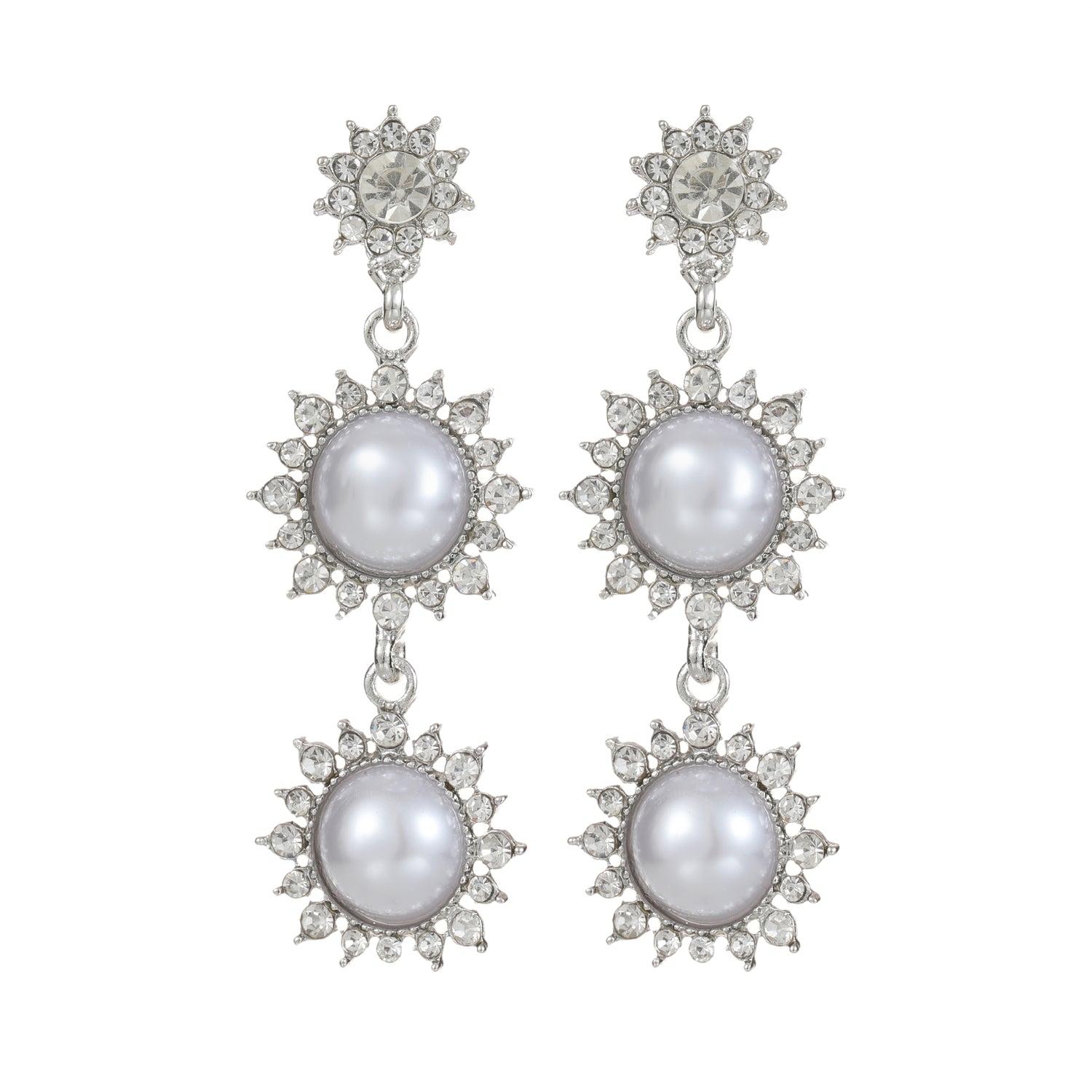 Crystal & pearl drop earring silver