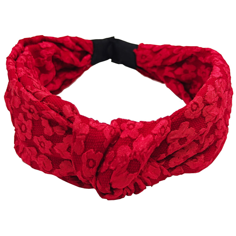 Flower pressed knot top hairband red