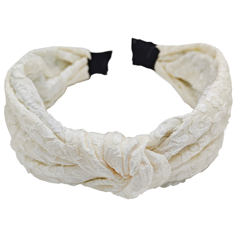 Flower pressed knot top hairband cream
