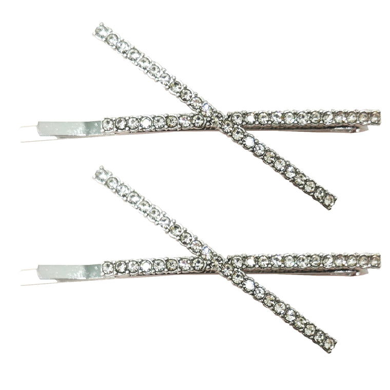 2pk crystal hair pin set silver