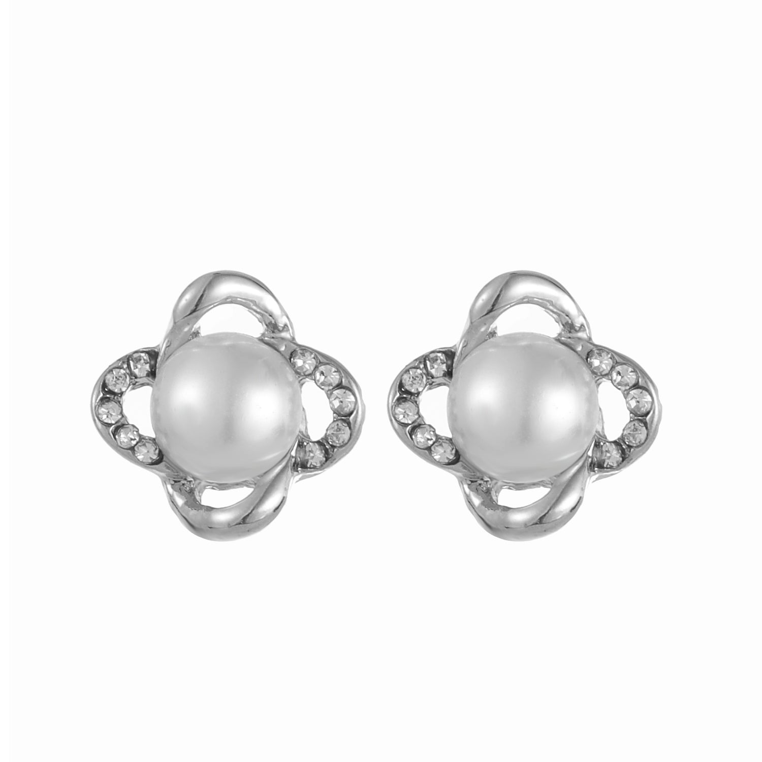 Pearl & diamante stud earring silver