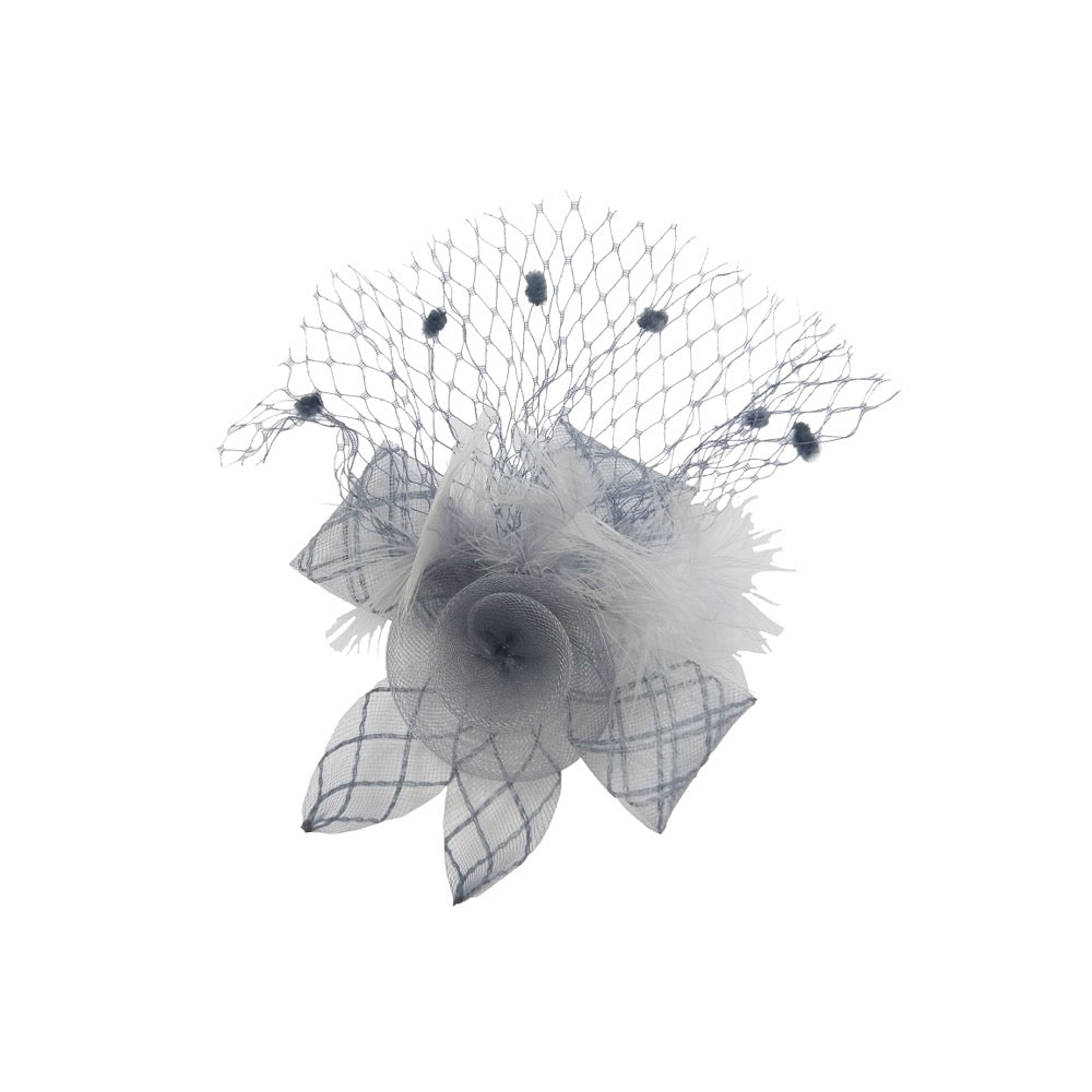 Fascinator flower with net silver