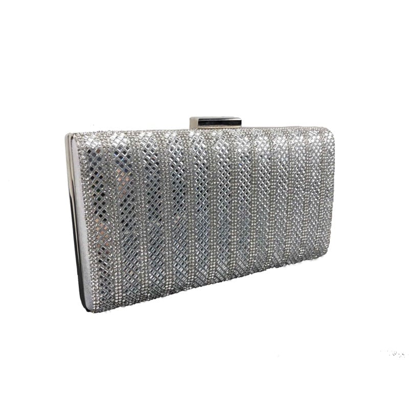 Crystal box clutch silver