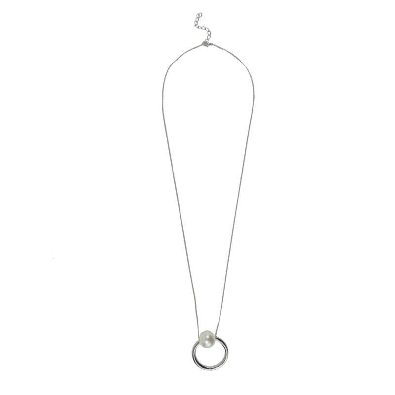 Long pearl detail necklace silver