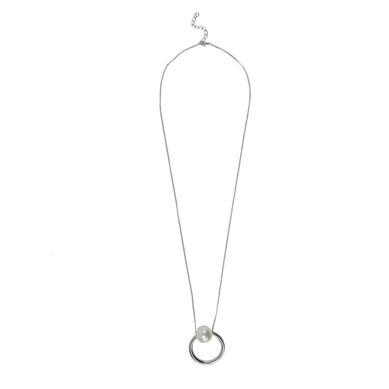 Long pearl detail necklace silver