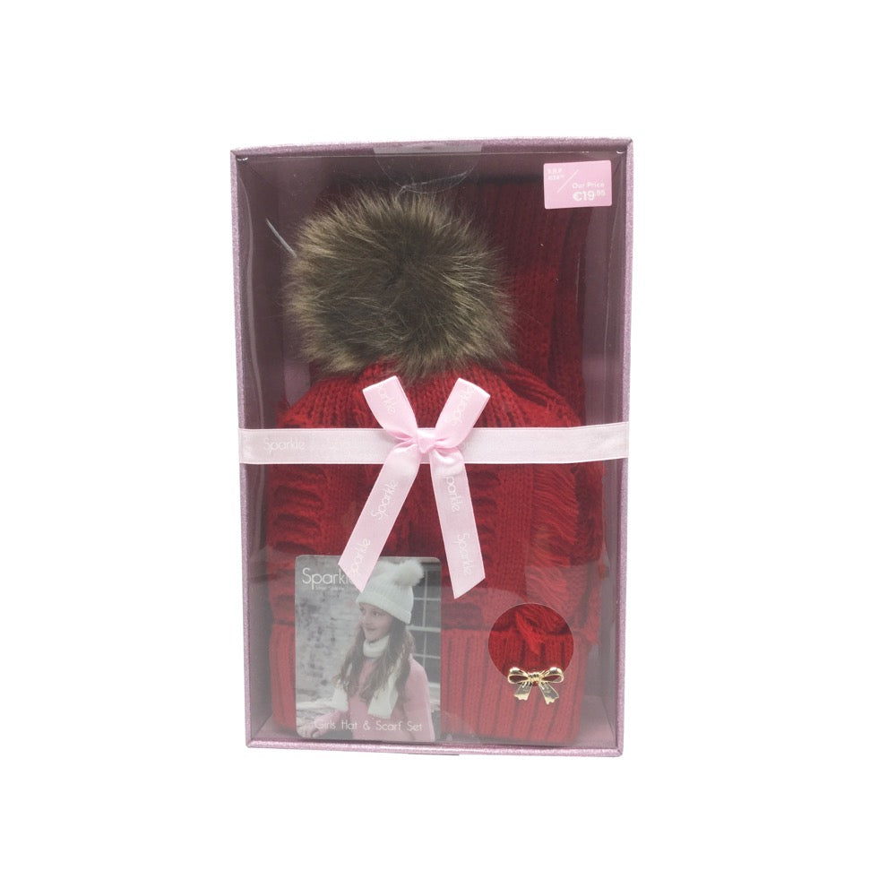 Sparkle Gift Box Pom Pom Hat & Scarf Set