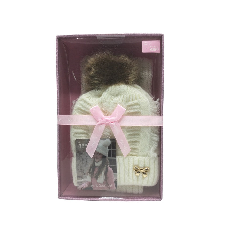 Sparkle Gift Box Pom Pom Hat & Scarf Set