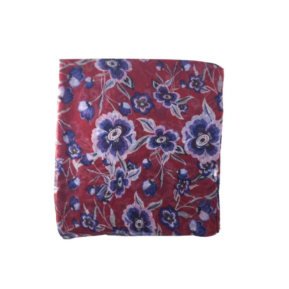 Outlined Flower Print Scarf-Red