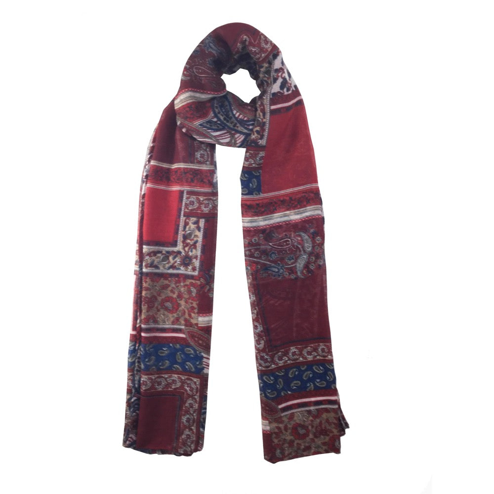 Paisley Mix Print Scarf-Pink