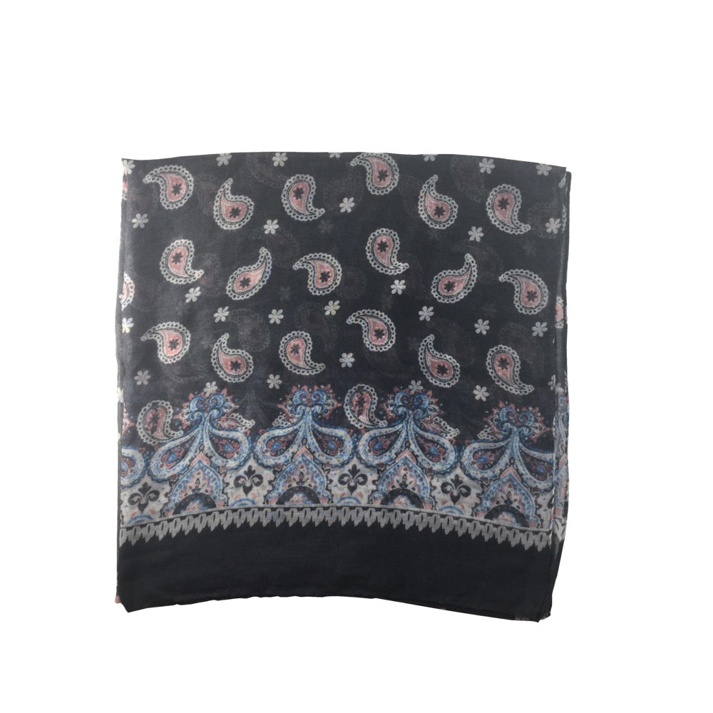 Paisley Pattern Print Scarf-Black