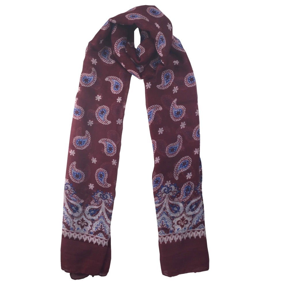 Paisley Pattern Print Scarf-Red