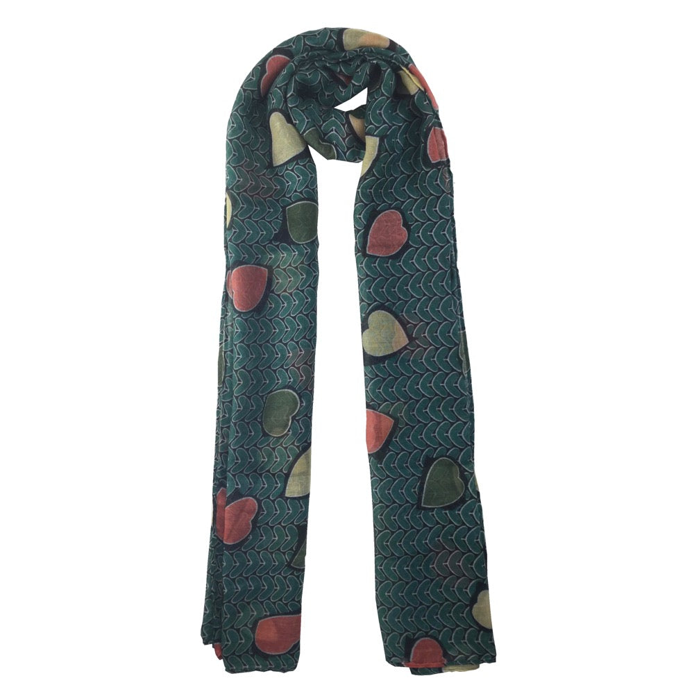 Heart Print Scarf-Green