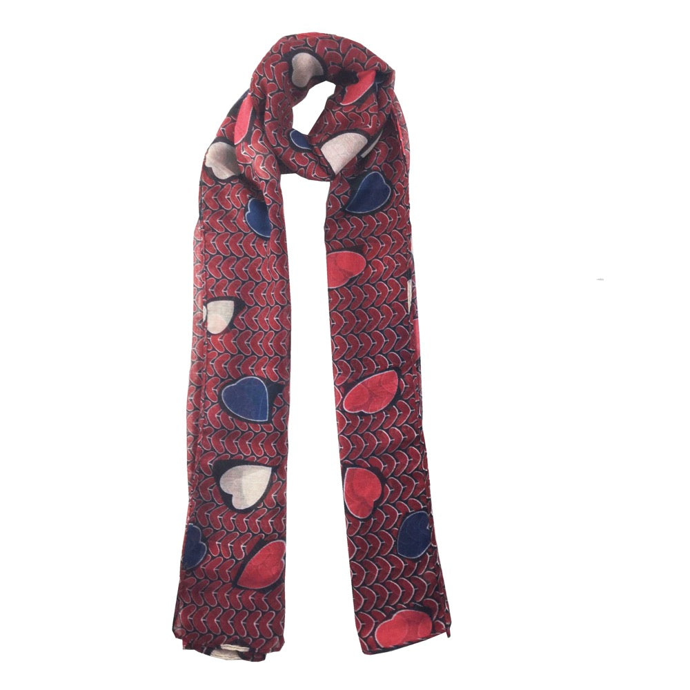 Heart Print Scarf-Red