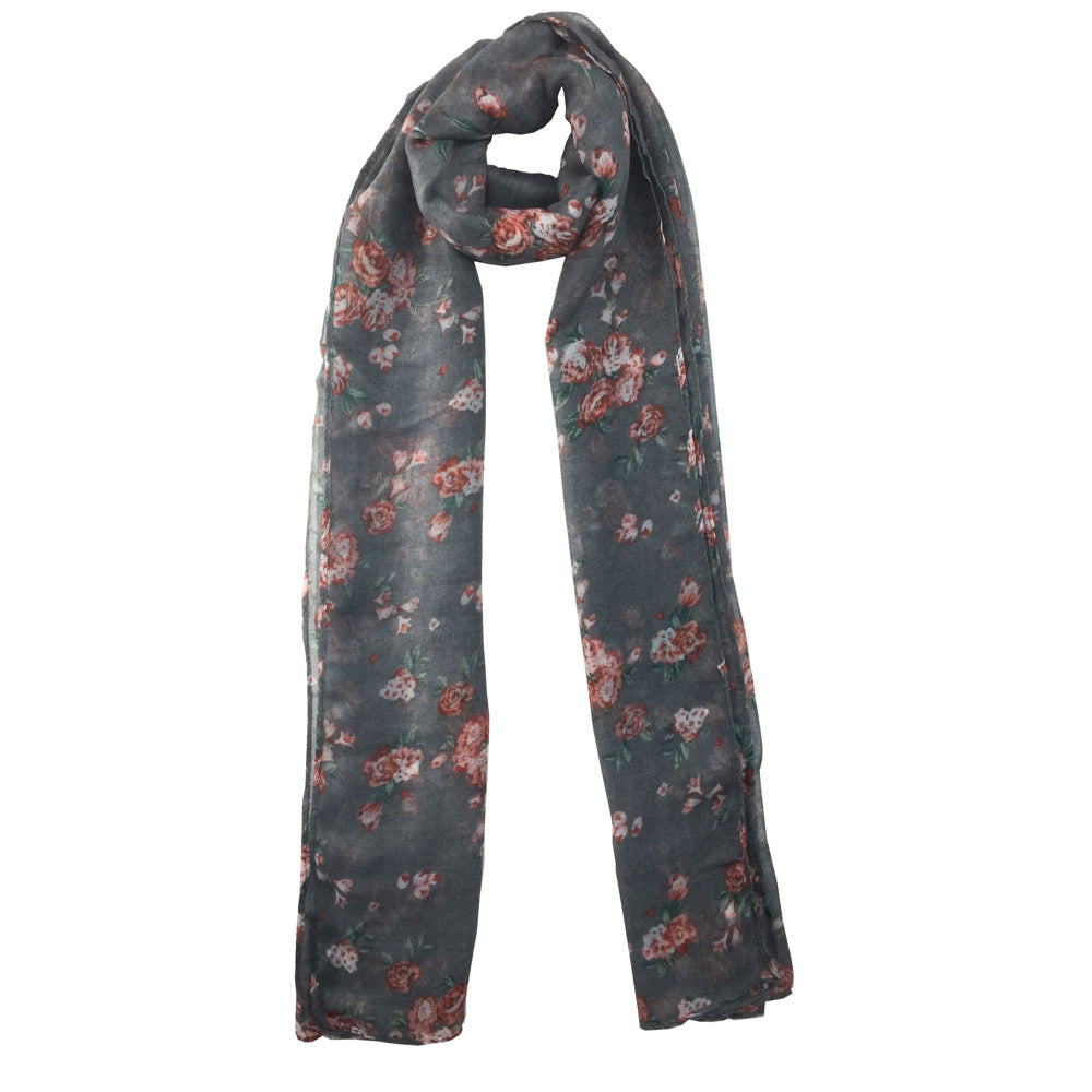 Floral Print Scarf-Grey