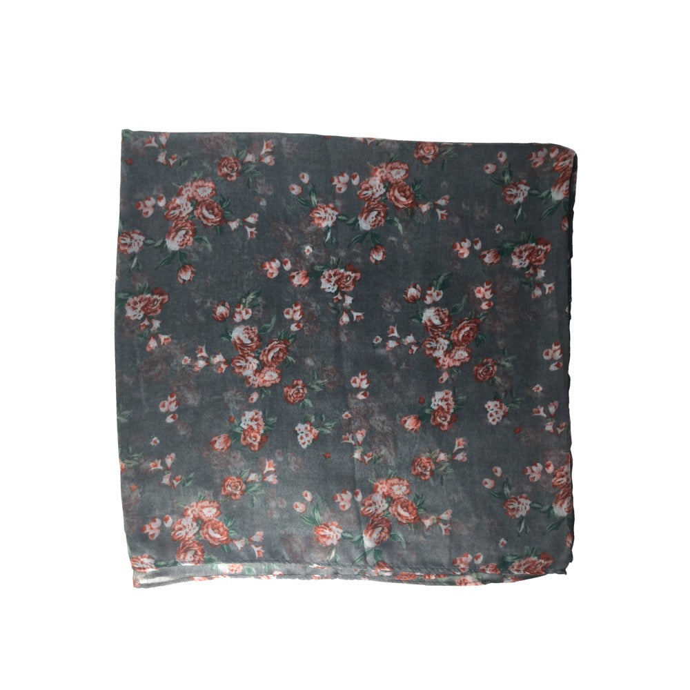 Floral Print Scarf-Grey