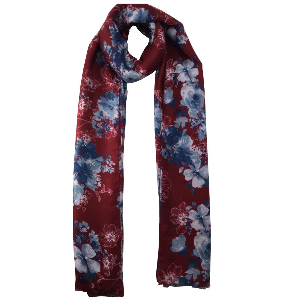 Flower Print Scarf-Wine