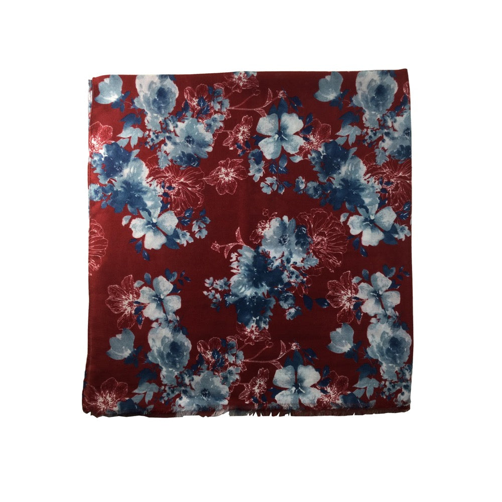 Flower Print Scarf-Wine
