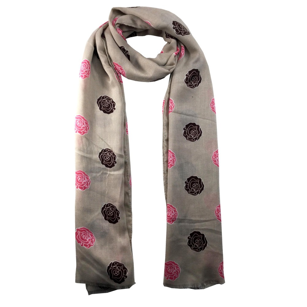 Flower Print Scarf-Beige