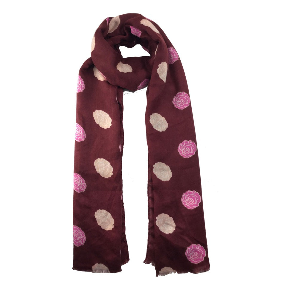 Flower Print Scarf-Wine