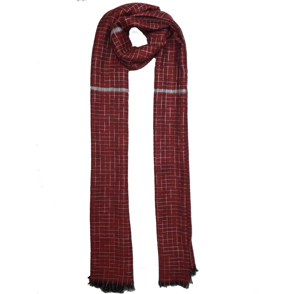 Grey Threaded Scarf-Red