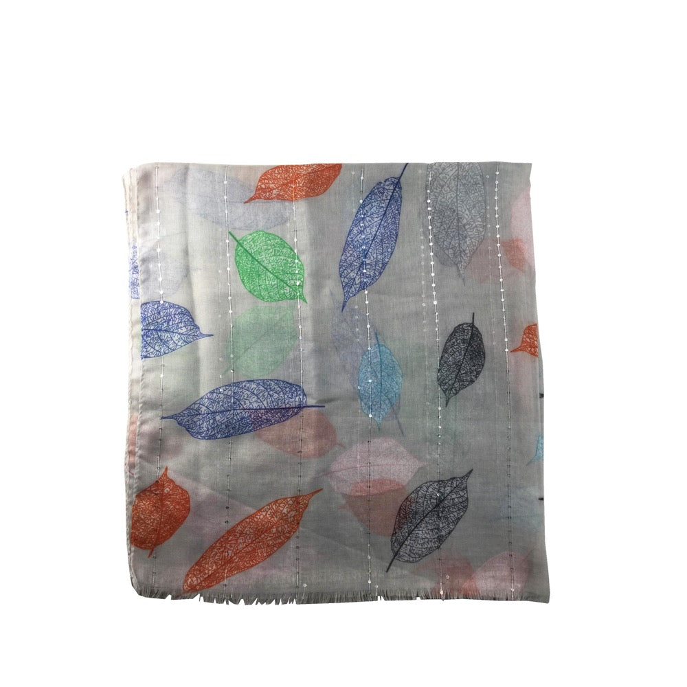 Leaf Print Scarf-Grey