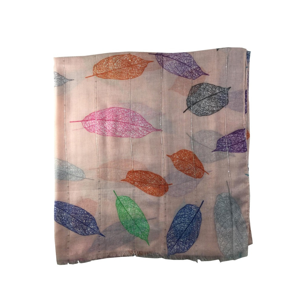 Leaf Print Scarf-Pink