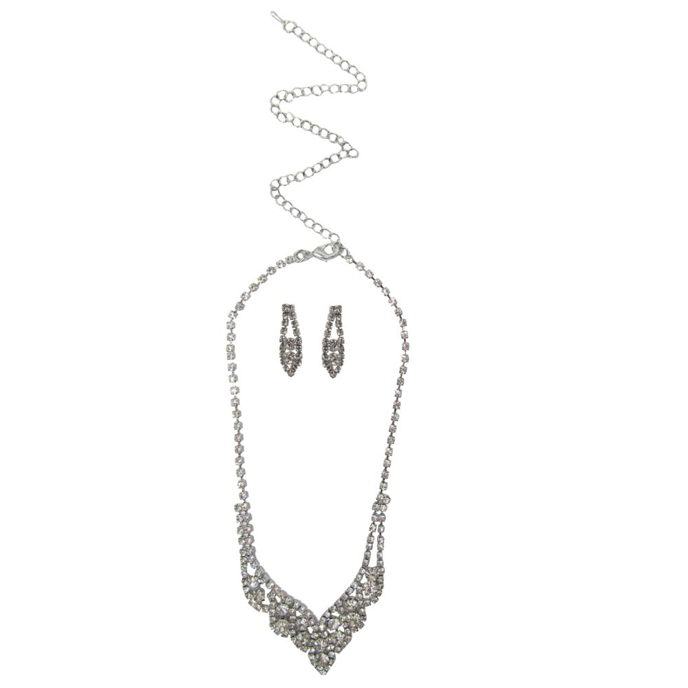 Diamante Necklace Set Silver