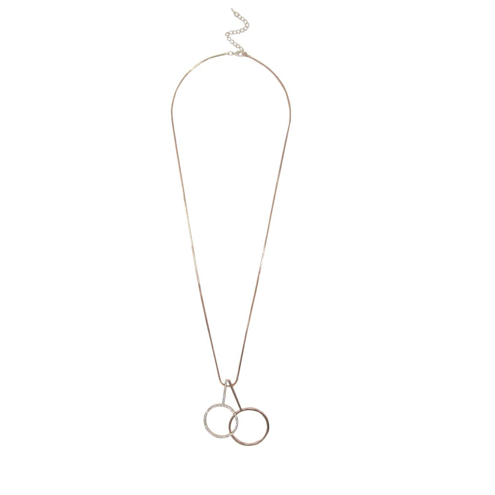 Long Duo Circle Necklace Rose Gold