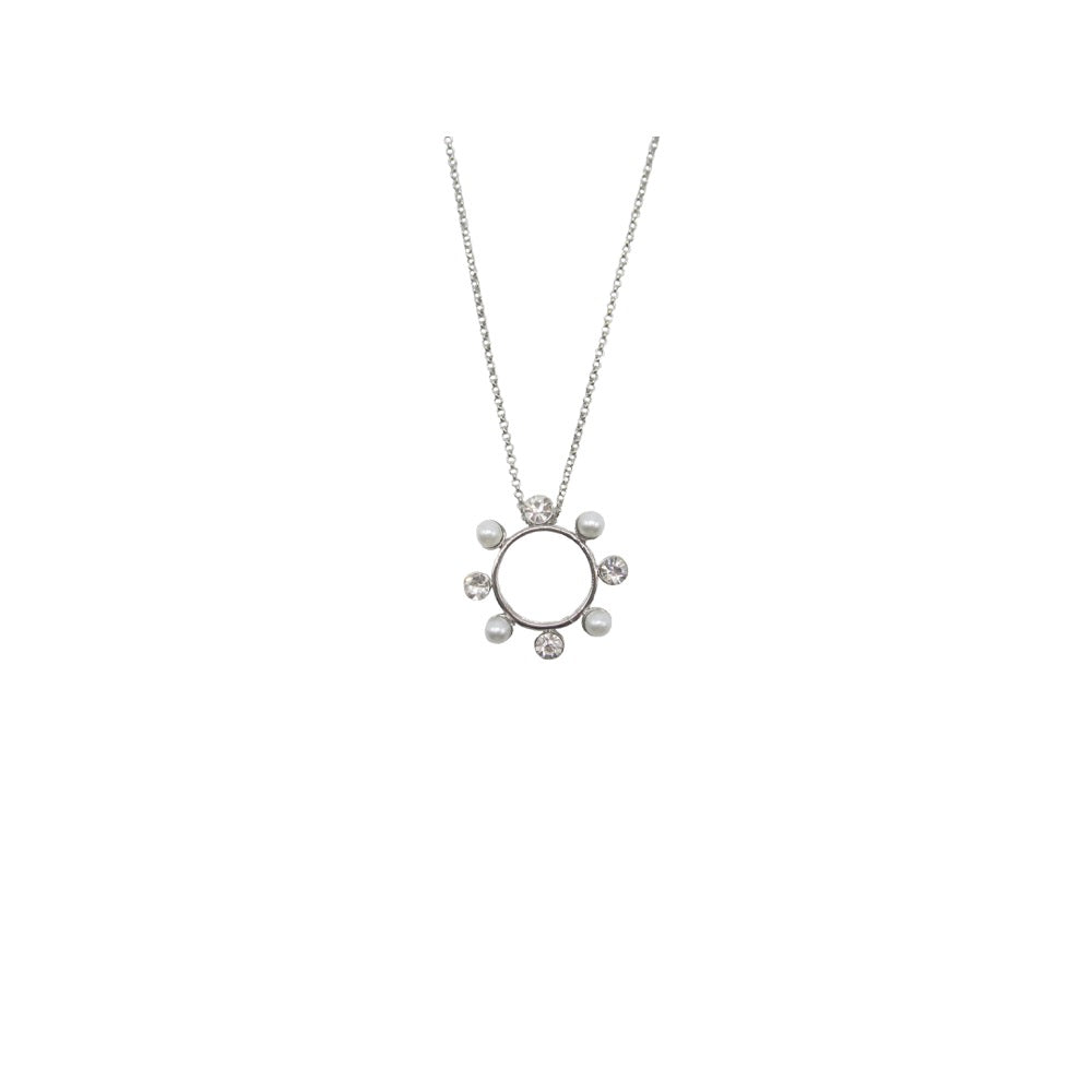 Long Circle Pearl Necklace Silver