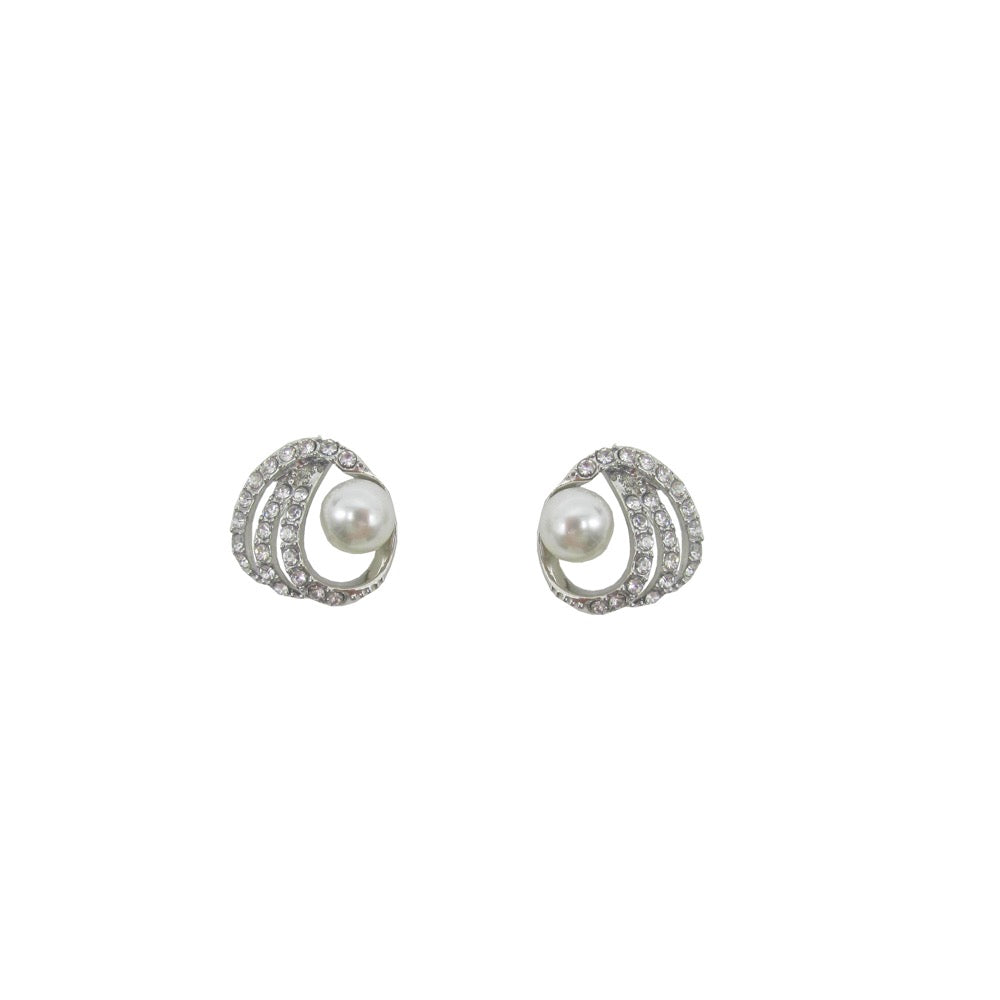 Pearl & Diamante Stud Earring Silver
