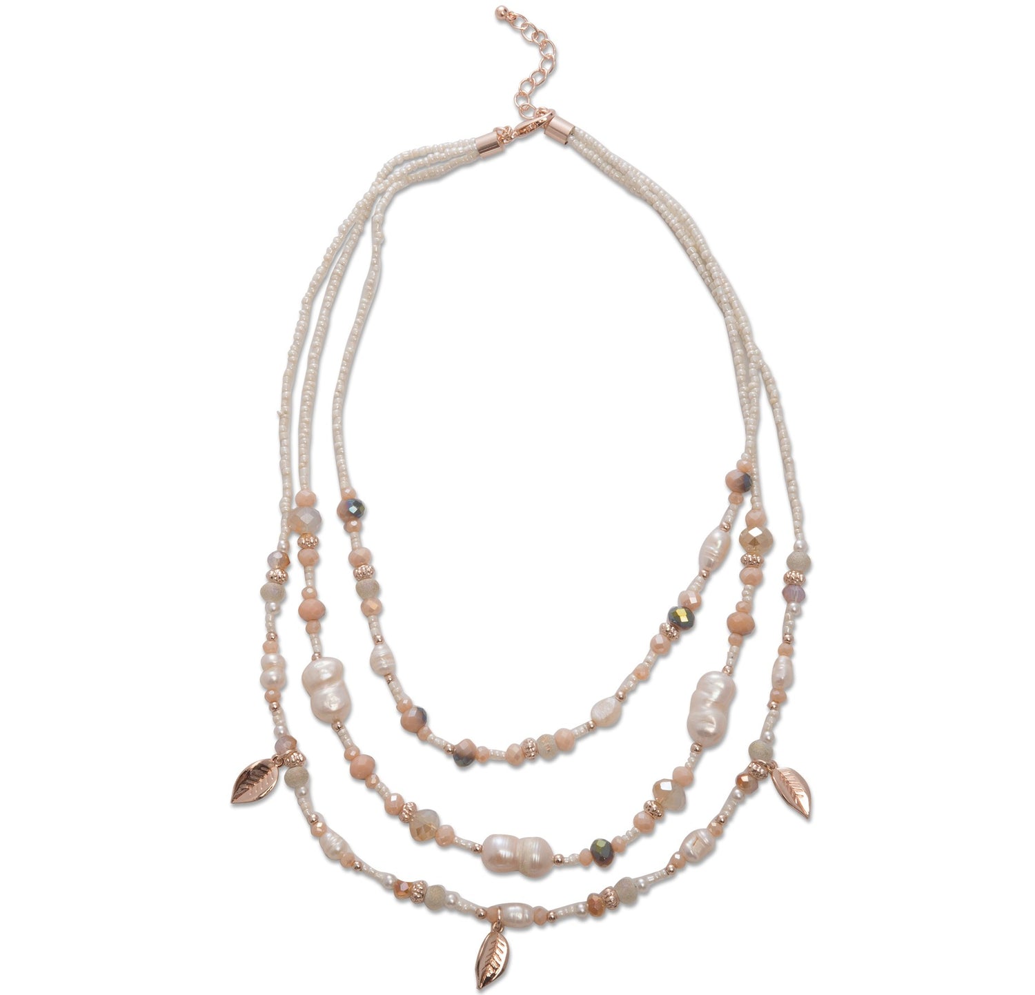 3 Row Pearl Leaf Necklace