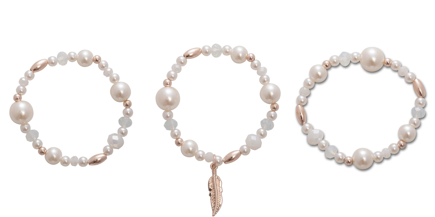 3pk Pearl Leaf Bracelet