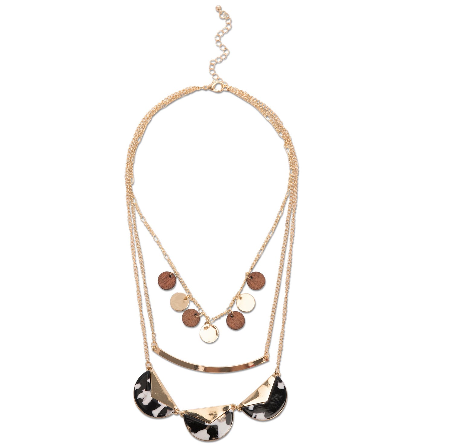 3row Marble Necklace Gold