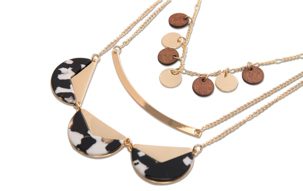 3row Marble Necklace Gold