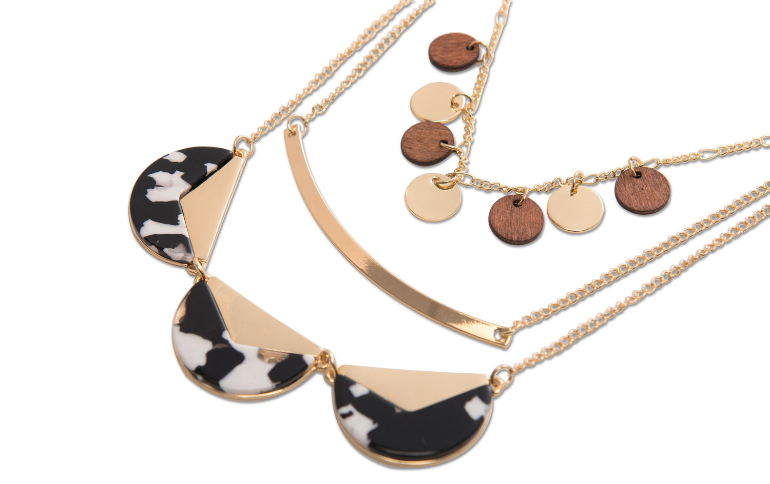 3row Marble Necklace Gold