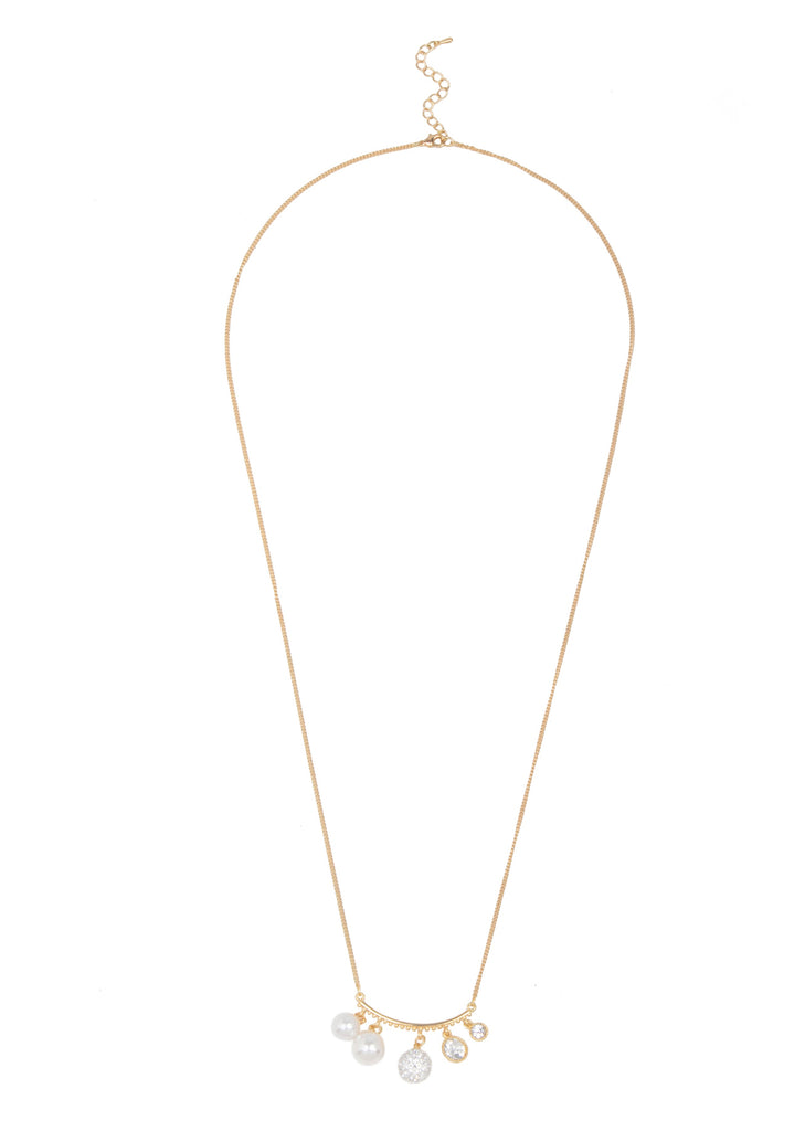Long Pearl & Crystal Necklace