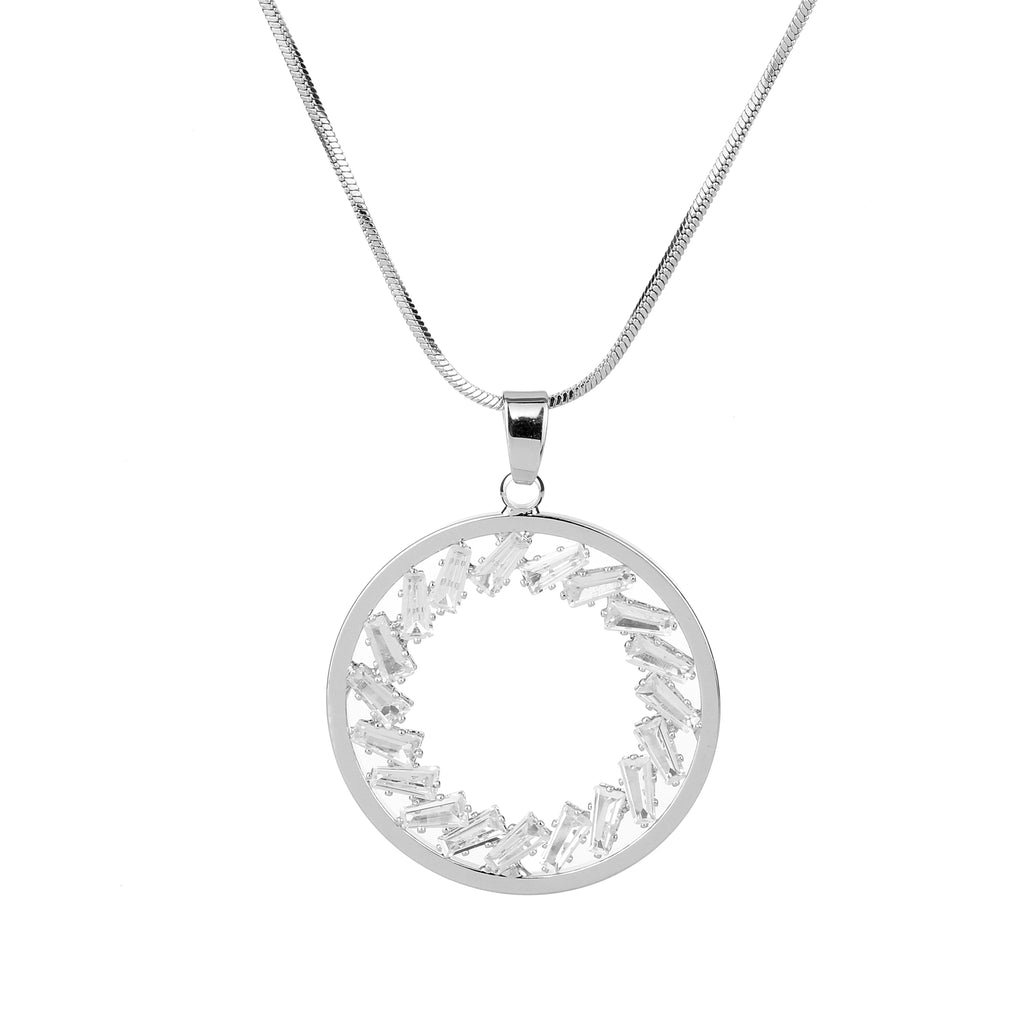 Long Round Crystal Necklace Silver