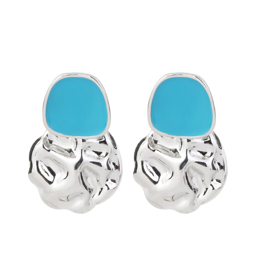Hammered Earring Blue & Silver