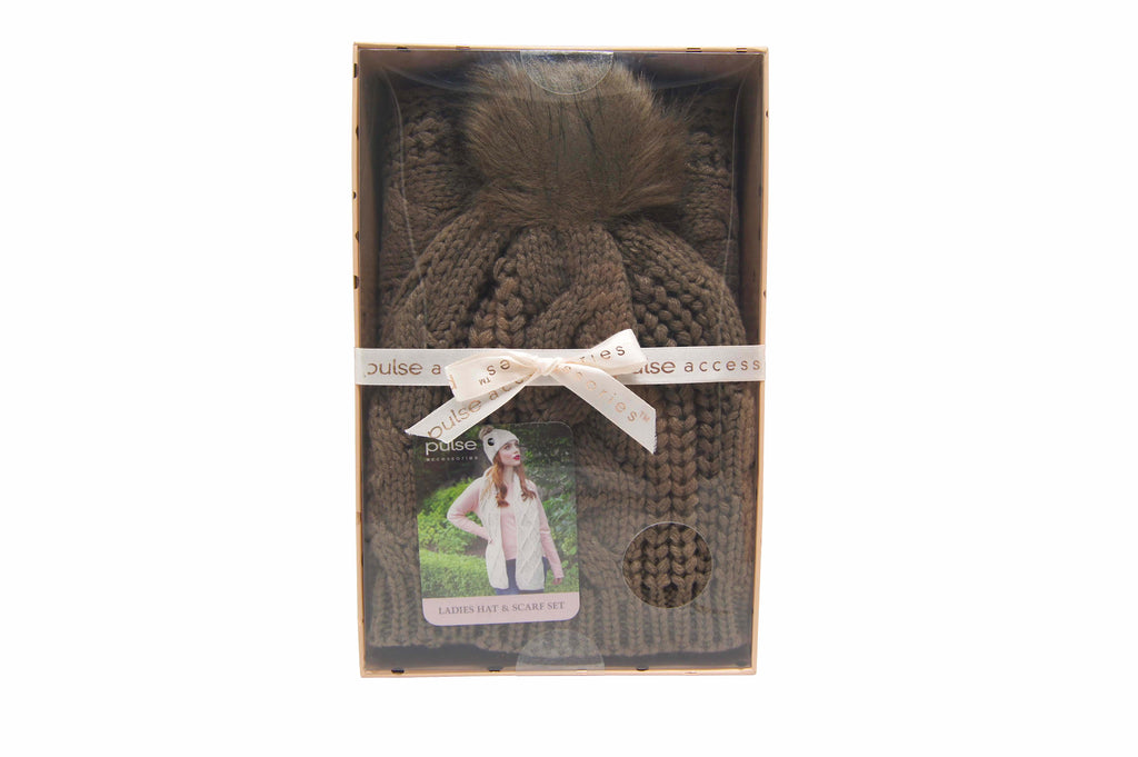 Pulse Gift Box Hat & Scarf Set Brown