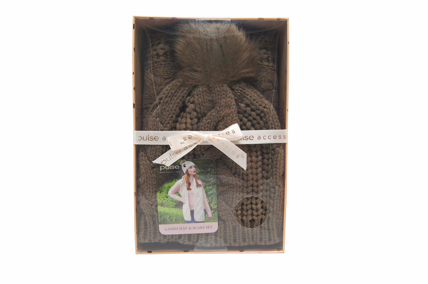 Pulse Gift Box Hat & Scarf Set Brown