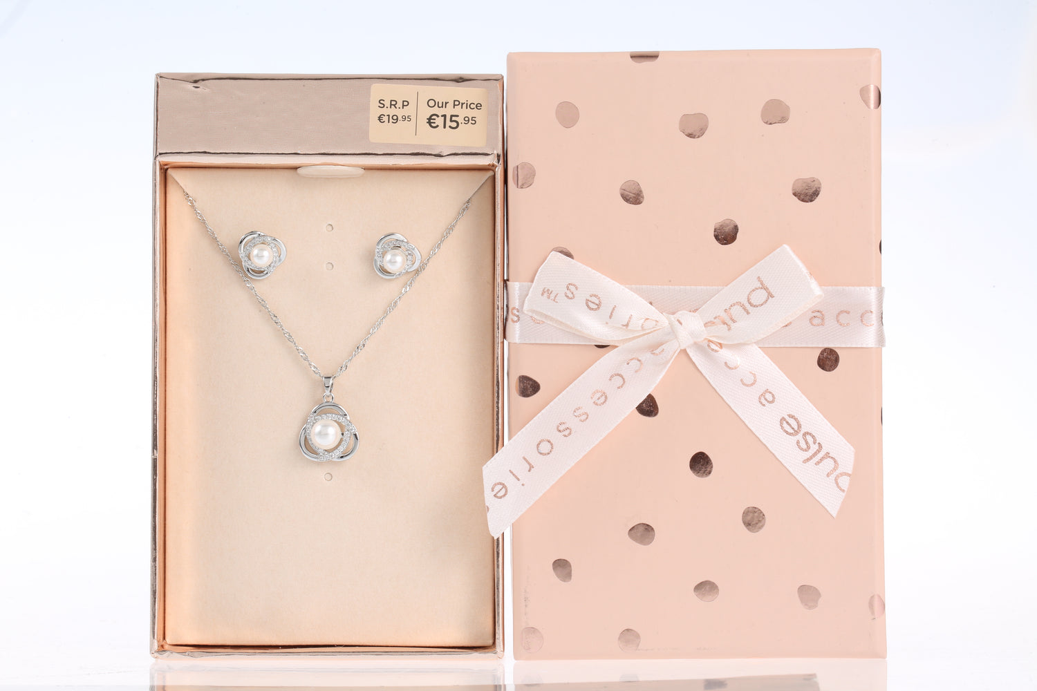 Pulse Gift Box Necklace & Earring Pearl Set Silver